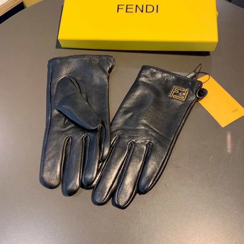 フェンディ ロゴ入り ブラックラムレザーのグローブ コピー fer70863