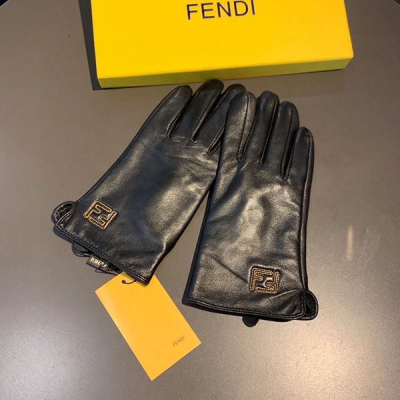 フェンディ ロゴ入り ブラックラムレザーのグローブ コピー fer70863