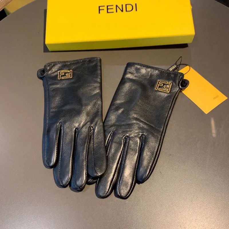 フェンディ ロゴ入り ブラックラムレザーのグローブ コピー fer70863