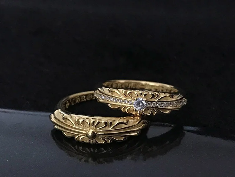 定番クロムハーツ フローラル 22kGold ダイアモンド ゴールド リング コピー 偽物 Kue61439