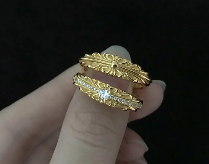 定番クロムハーツ フローラル 22kGold ダイアモンド ゴールド リング コピー 偽物 Kue61439