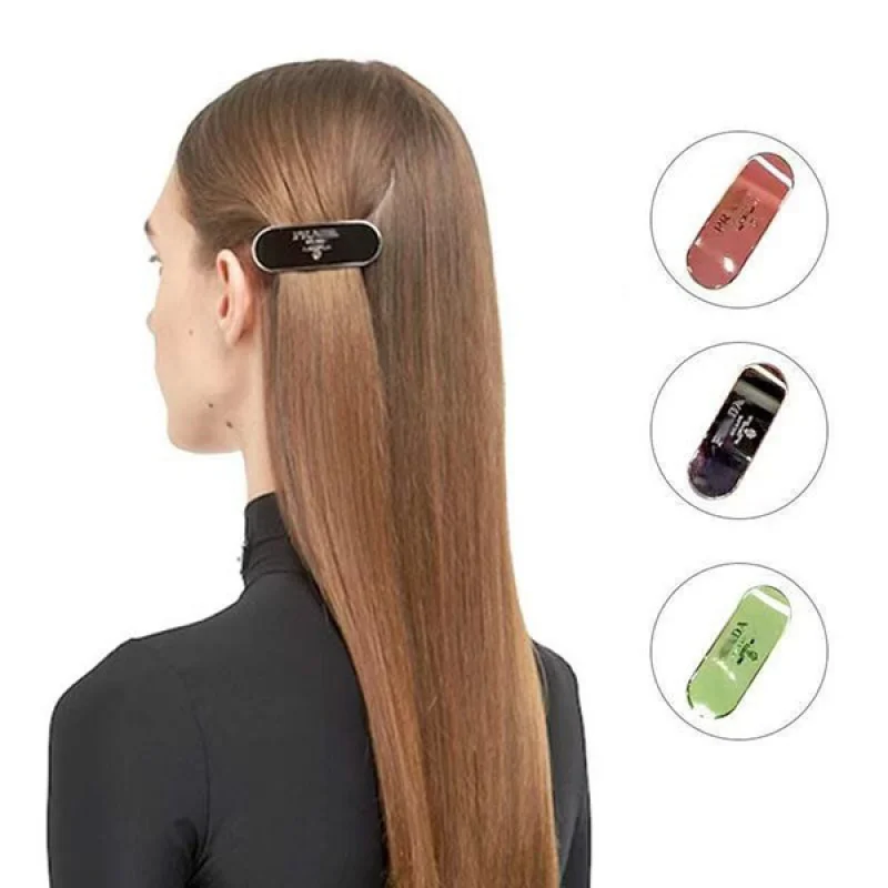 目を惹くカラー プラダ ロゴ エナメルメタル ヘアクリップ バレッタ コピー pux26065