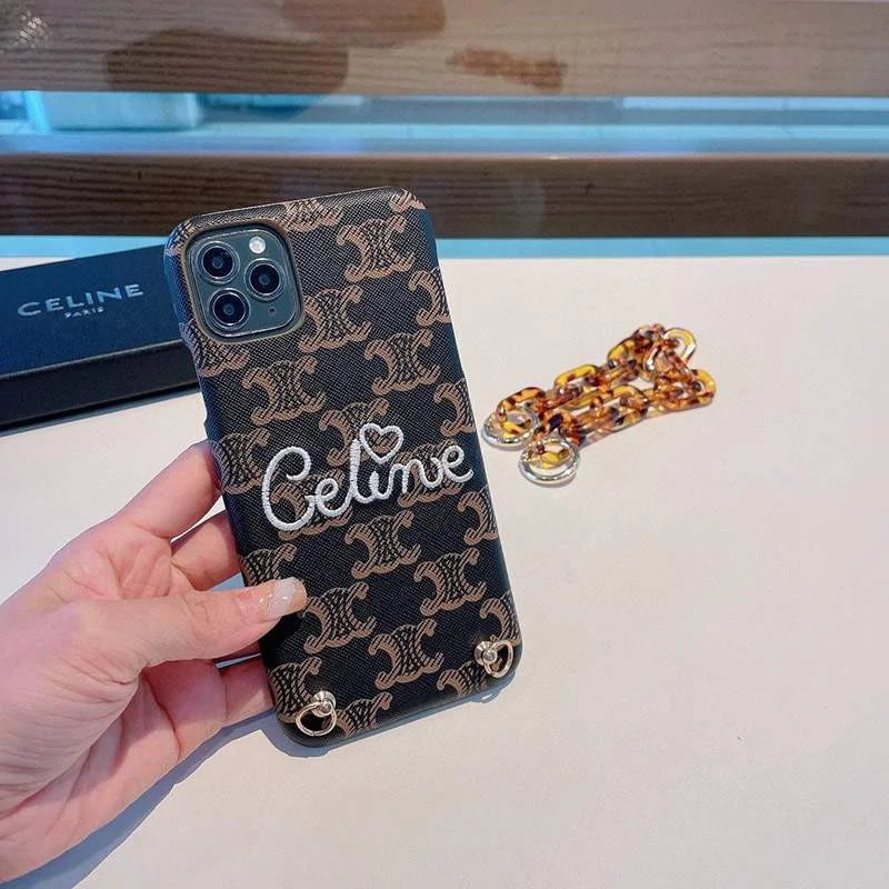 21AW新作セリーヌ☆トリオンフ チェーン付き 偽物iPhone12/13 pro ケース Cef49375