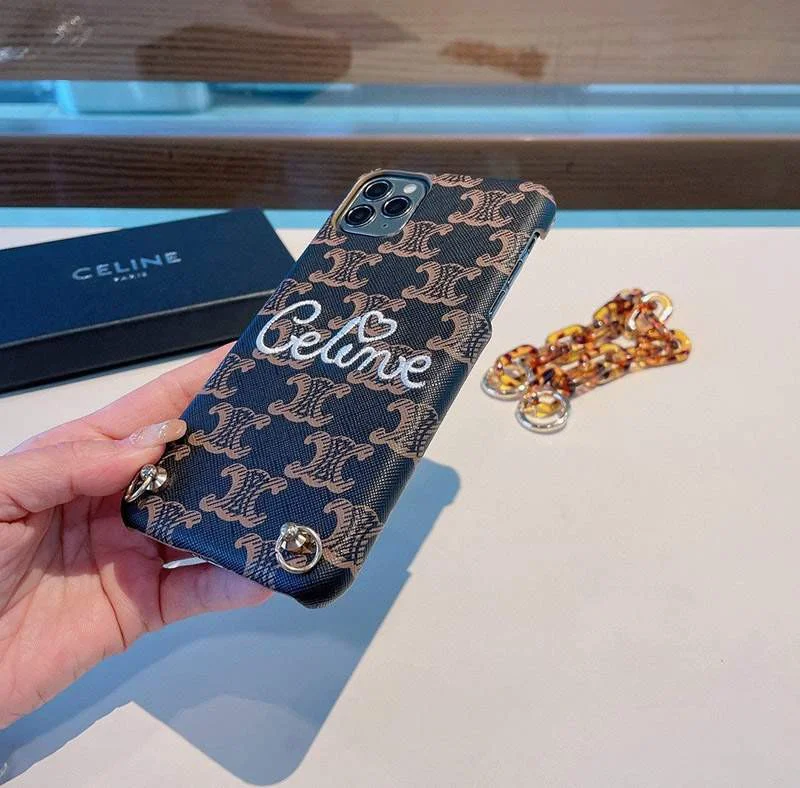 21AW新作セリーヌ☆トリオンフ チェーン付き 偽物iPhone12/13 pro ケース Cef49375