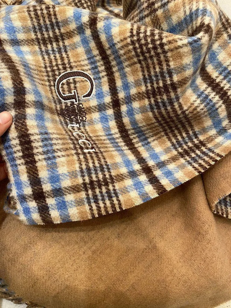 日本未入荷 グッチ チェック カシミヤ 偽物 スカーフ gub13958