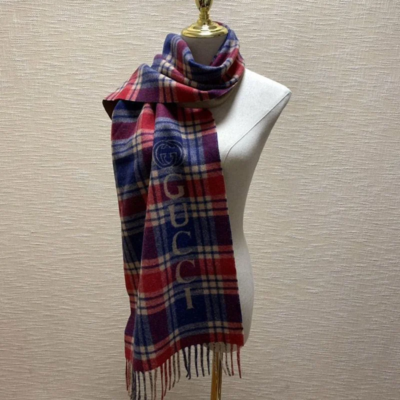 超話題!グッチ チェック 偽物 カシミヤ スカーフ guo40072
