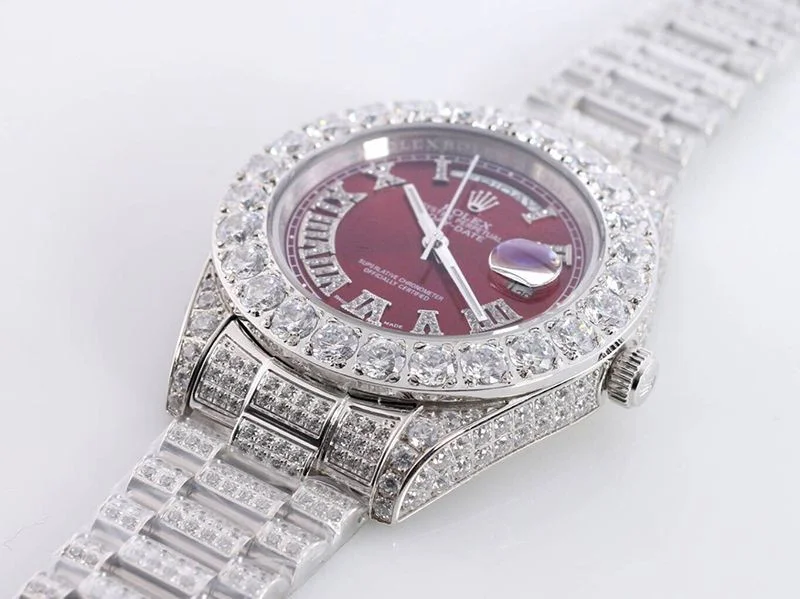 ロレックス ROLEX 時計 偽物 39MM メンズ レッド 全面ダイヤ デイデイト roh51246