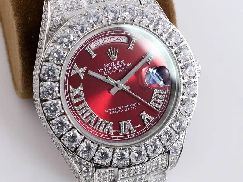 ロレックス ROLEX 時計 偽物 39MM メンズ レッド 全面ダイヤ デイデイト roh51246