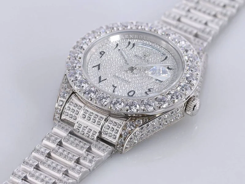 ロレックス ROLEX スーパーコピー 腕時計 39MM メンズ シルバー 全面ダイヤ デイデイト roj10057