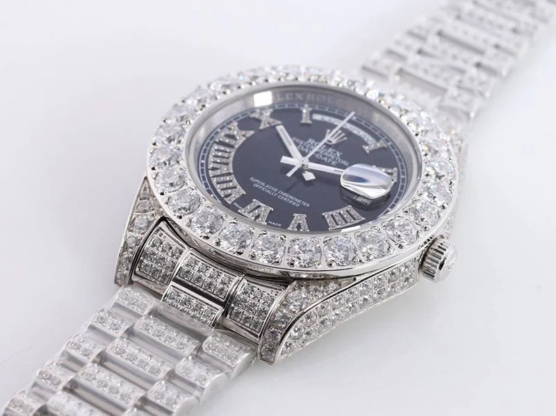 ロレックス ROLEX 偽物 時計 39MM メンズ ブラック 全面ダイヤ デイデイト rol64114