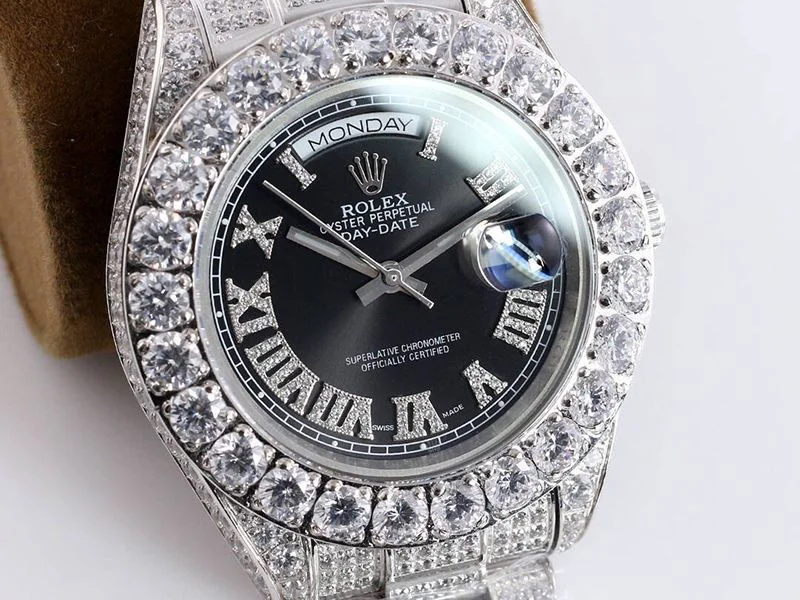 ロレックス ROLEX 偽物 時計 39MM メンズ ブラック 全面ダイヤ デイデイト rol64114