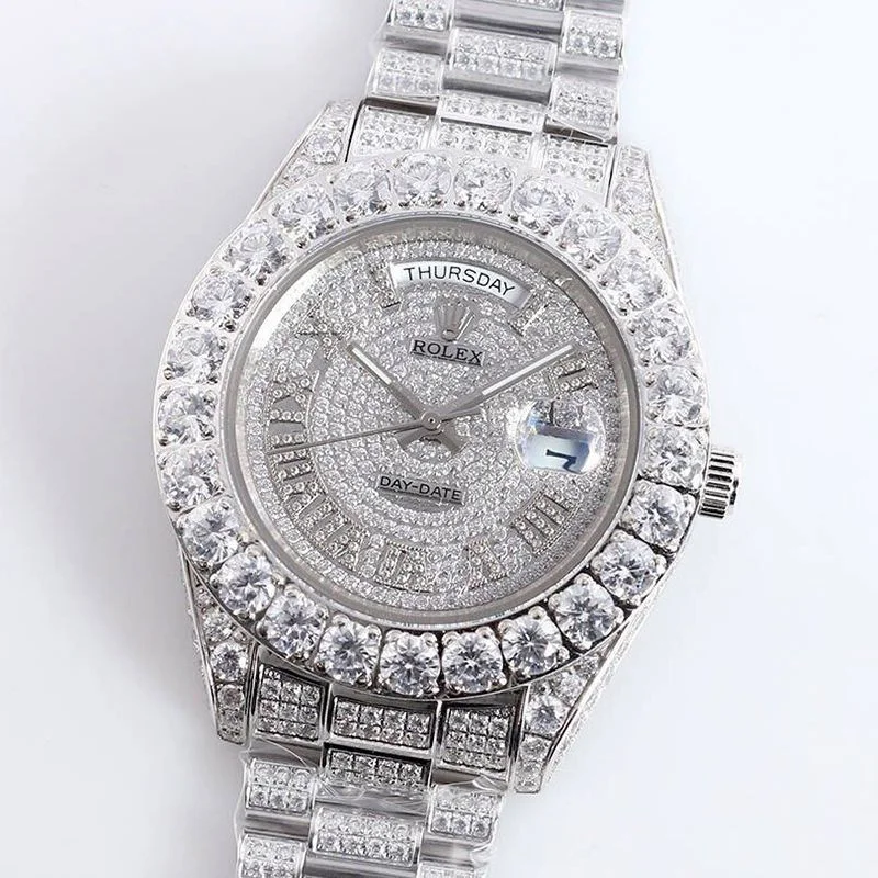 ロレックス ROLEX スーパーコピー 腕時計 39MM メンズ シルバー 全面ダイヤ デイデイト rom34702