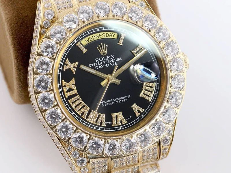 ロレックス ROLEX 偽物 腕時計 39MM メンズ ブラック 全面ダイヤ デイデイト roo42615