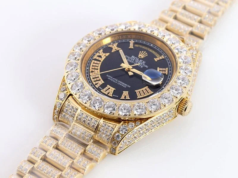 ロレックス ROLEX 偽物 腕時計 39MM メンズ ブラック 全面ダイヤ デイデイト roo42615