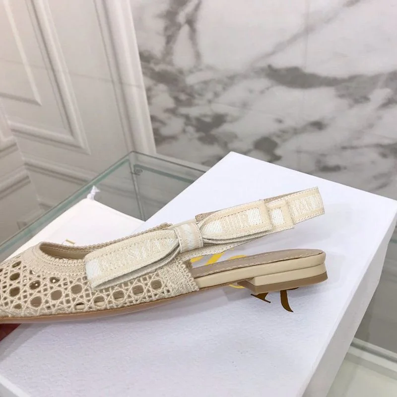 完売必至ディオール&モア スリングバック 偽物 バレエフラットシューズ★エクルベージュ カナージュ エンブロイダリーメッシュ dec17135