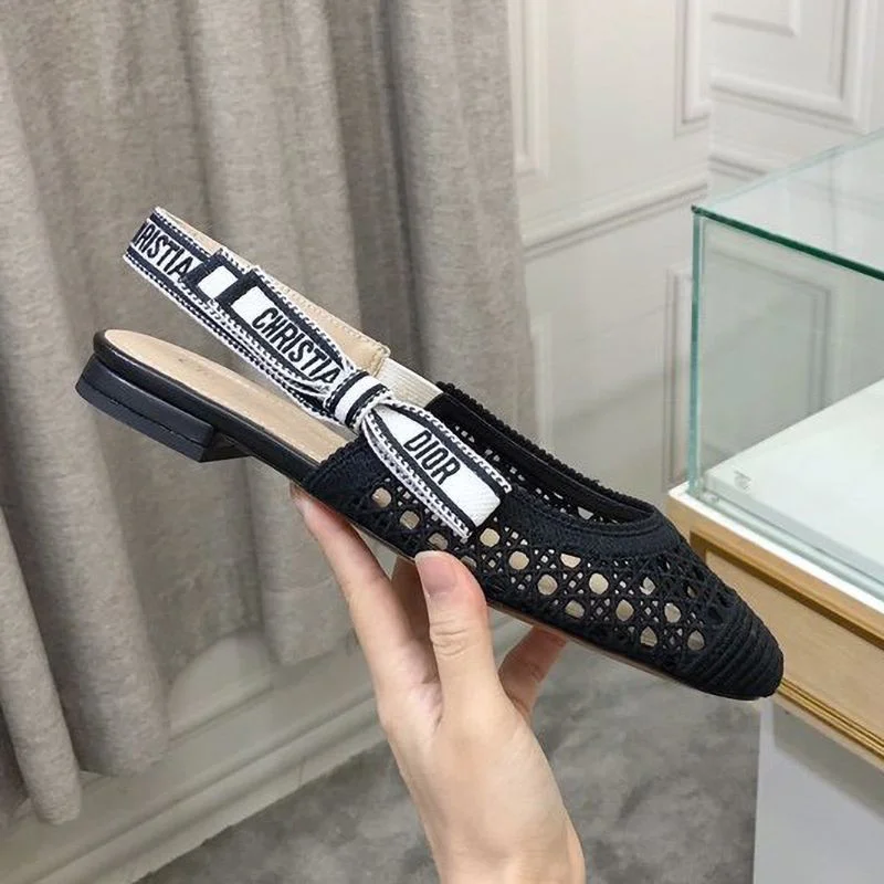 人気No1ディオール&モア スリングバック コピー バレエフラットシューズ★ブラック カナージュ エンブロイダリーメッシュ dem36026