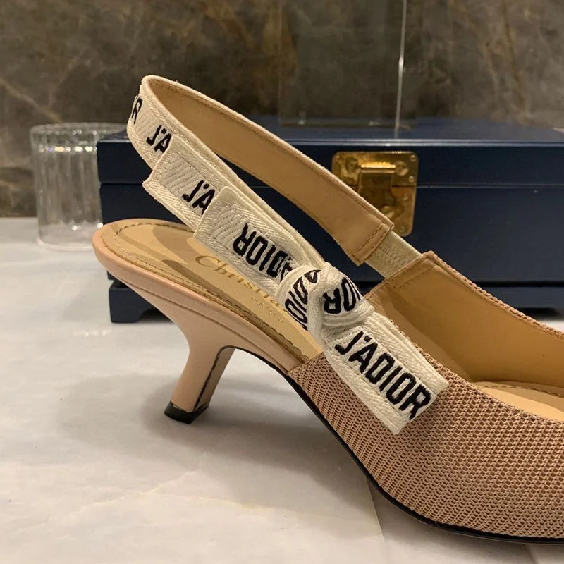《大人気》ジャディオール スリングバックパンプス コピー★ヒール6.5cm ブラウン テクニカルファブリック dep24544