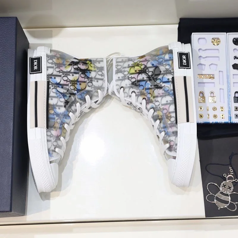 21-22AWディオール x アレックスフォックストン 偽物 B23 ハイトップスニーカー★マルチカラー オブリーク キャンバス der66018