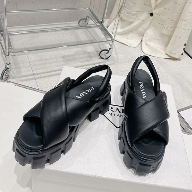 【プラダ コピー】ソフト パッド入りナッパ レザー ウェッジ サンダル pud11886