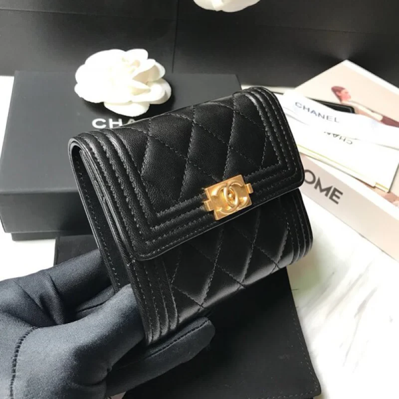すぐ届く☆ シャネルブランド シャネル 三つ折り財布偽物品 黒 b80734