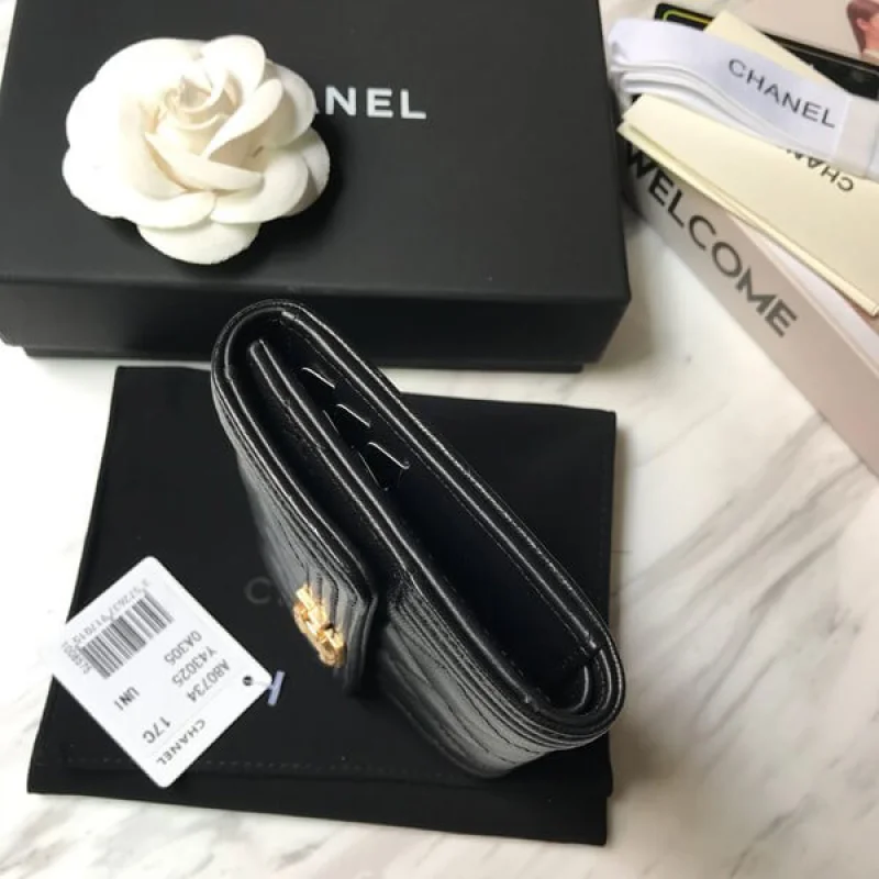 すぐ届く☆ シャネルブランド シャネル 三つ折り財布偽物品 黒 b80734