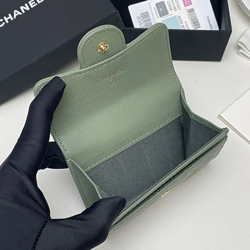 ブランドシャネル コピー ミニ財布 キャビア イエロー ライトゴールド金具 shj12676