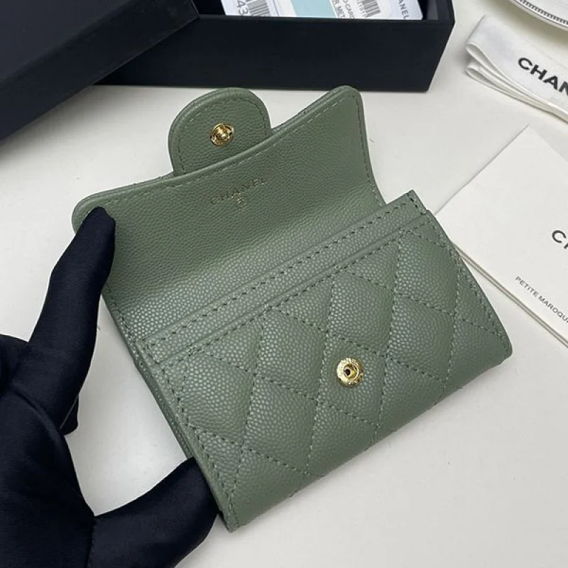 ブランドシャネル コピー ミニ財布 キャビア イエロー ライトゴールド金具 shj12676