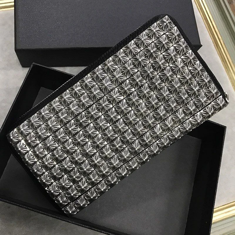 21-22AW クロムハーツ風 財布 コピーゼロピラミッドスタッズ/ラウンドファスナー財布/ヘビーレザー Kub01611