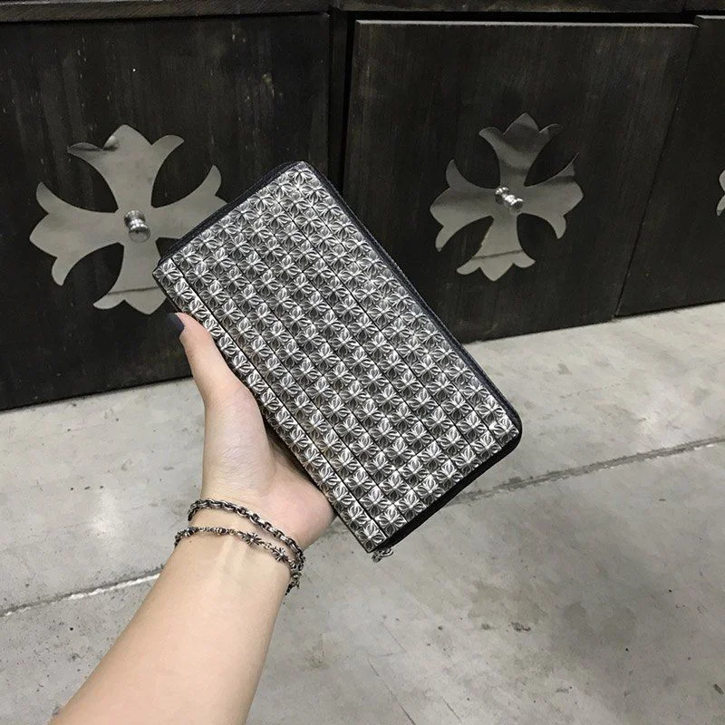 21-22AW クロムハーツ風 財布 コピーゼロピラミッドスタッズ/ラウンドファスナー財布/ヘビーレザー Kub01611