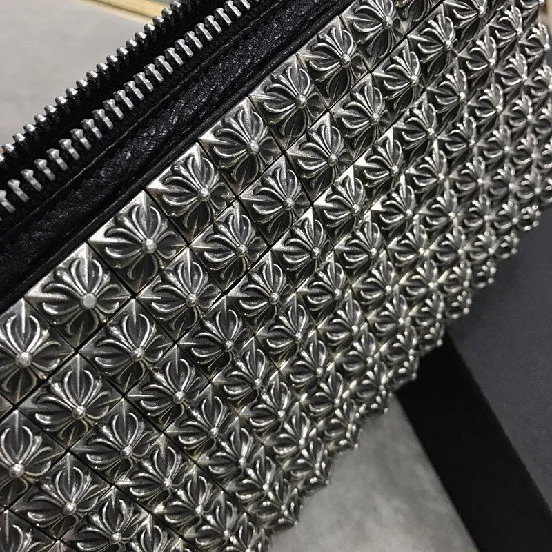 21-22AW クロムハーツ風 財布 コピーゼロピラミッドスタッズ/ラウンドファスナー財布/ヘビーレザー Kub01611