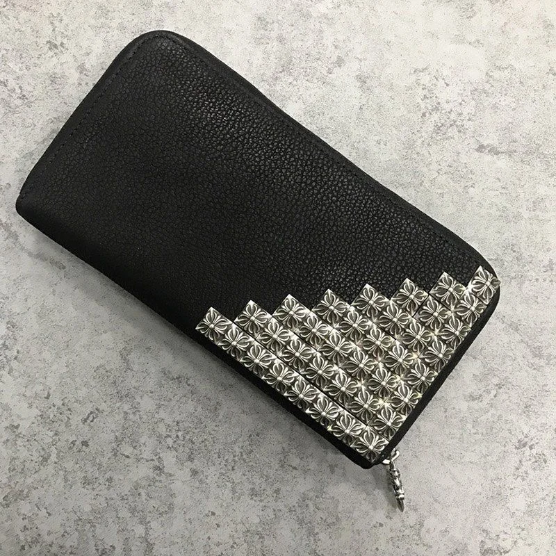 追跡付き発送 クロムハーツ コピー/ RECFピラミッド デストロイBLKレザー長財布 Kuh62681
