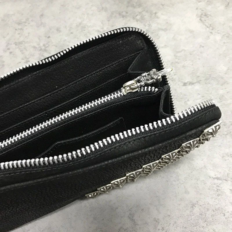 追跡付き発送 クロムハーツ コピー/ RECFピラミッド デストロイBLKレザー長財布 Kuh62681