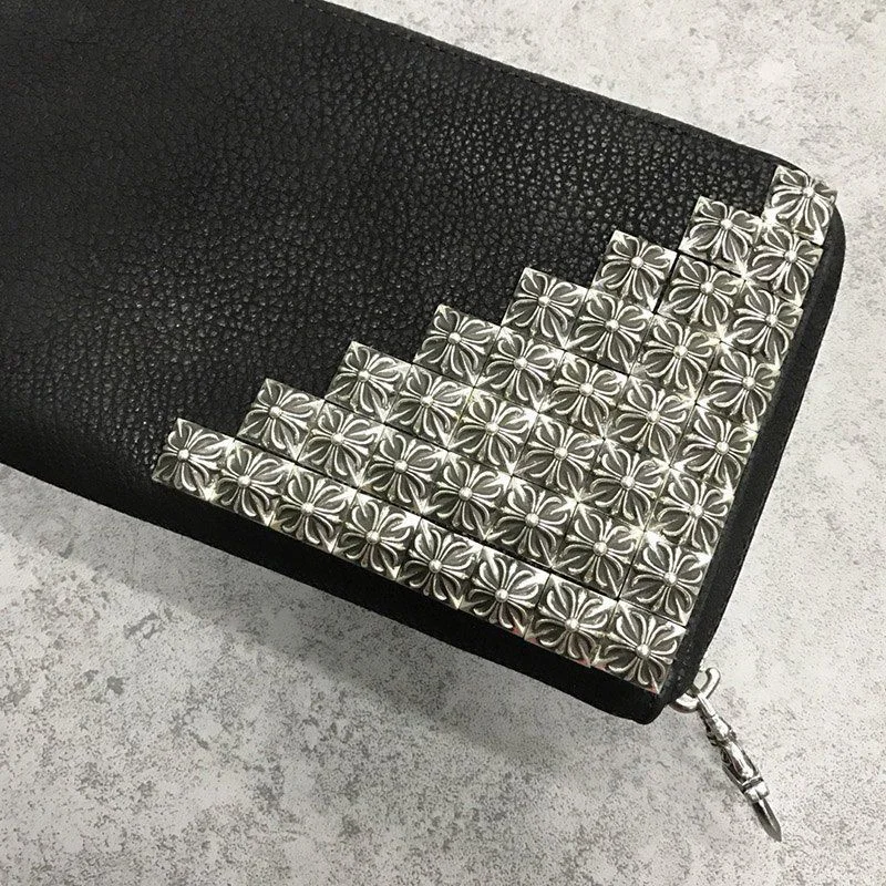 追跡付き発送 クロムハーツ コピー/ RECFピラミッド デストロイBLKレザー長財布 Kuh62681