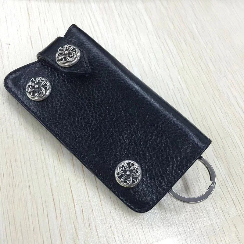 稀少 十クロムハーツ十【クロスボールボタン コピー】◆レザーキーケース･BLK Kur85182