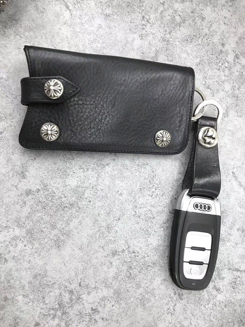 稀少 十クロムハーツ十【クロスボールボタン コピー】◆レザーキーケース･BLK Kur85182