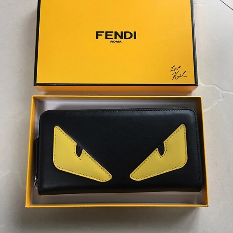 ブランドフェンディ 偽物 ブラックレザー ジップウォレット 長財布 バッグ バグズ feh99103