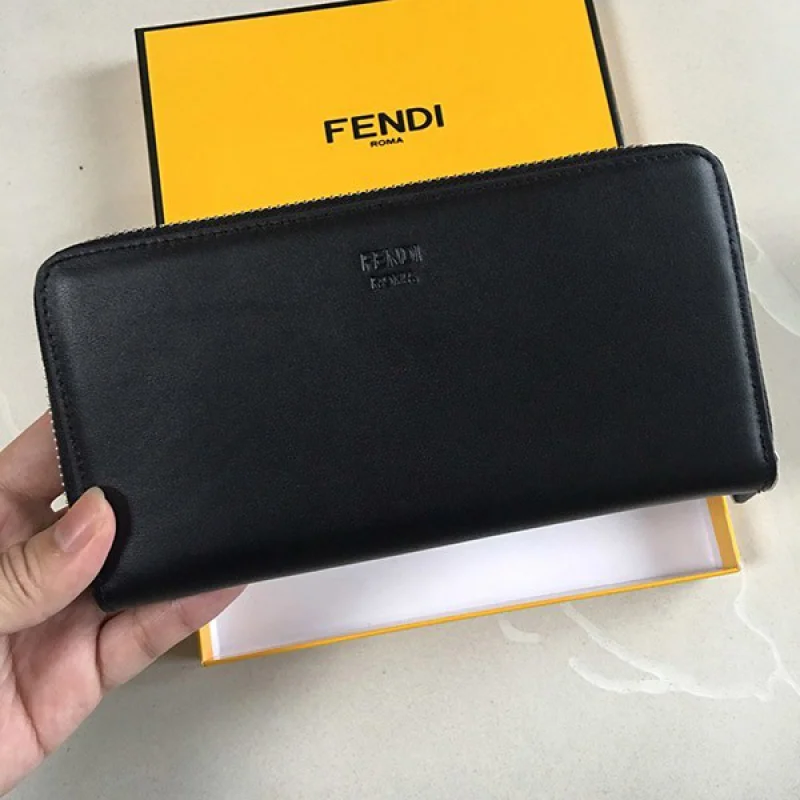 ブランドフェンディ 偽物 ブラックレザー ジップウォレット 長財布 バッグ バグズ feh99103