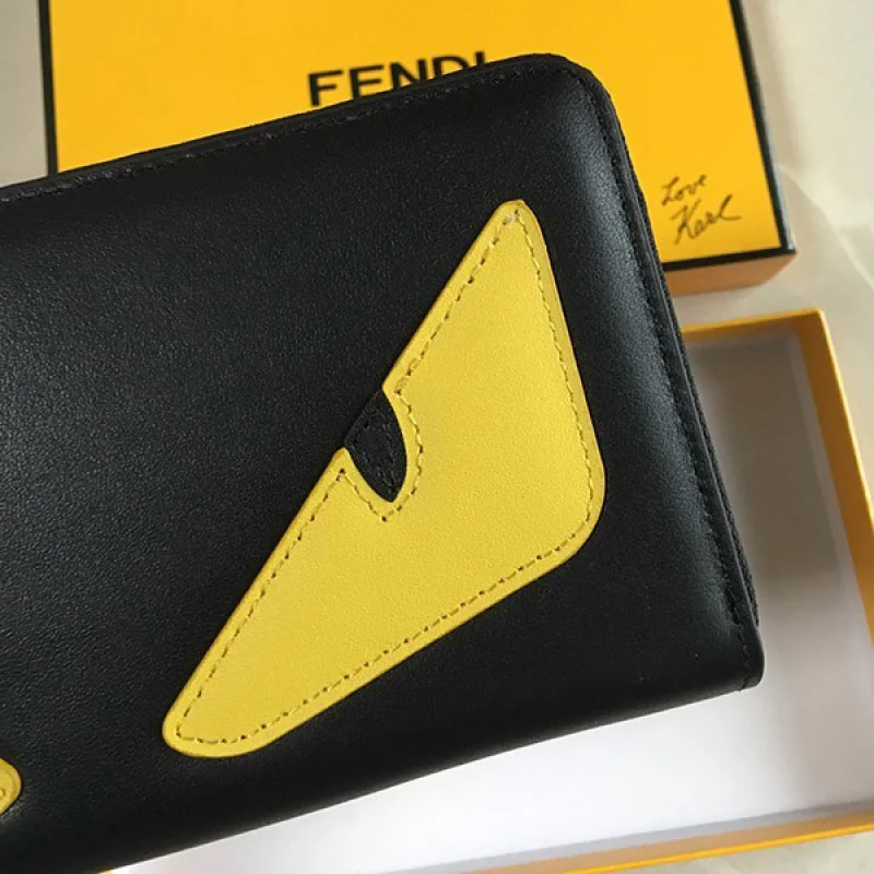ブランドフェンディ 偽物 ブラックレザー ジップウォレット 長財布 バッグ バグズ feh99103