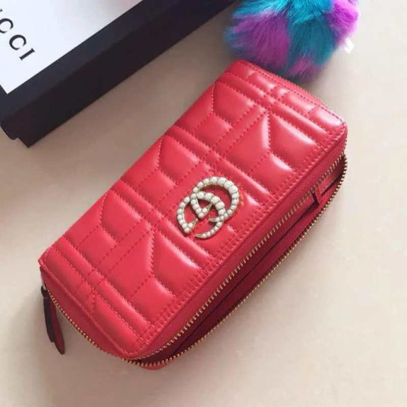 グッチ GGマーモント パール装飾 ラウンドジップ偽物 長財布