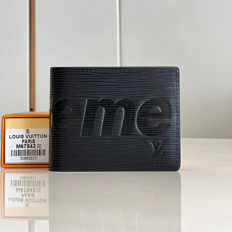 【人気商品】ルイヴィトン シュプリーム コラボ コピー M67718 ポルトフォイユスレンダー 二つ折り財布 ブラック メンズ