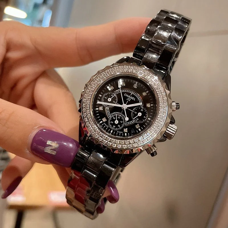 ☆超人気☆シャネル J12 クロノ 偽物 ブラックセラミック ダイヤモンドベゼル 41mm shf34448