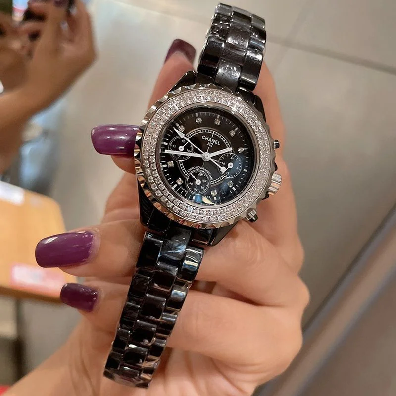 ☆超人気☆シャネル J12 クロノ 偽物 ブラックセラミック ダイヤモンドベゼル 41mm shf34448