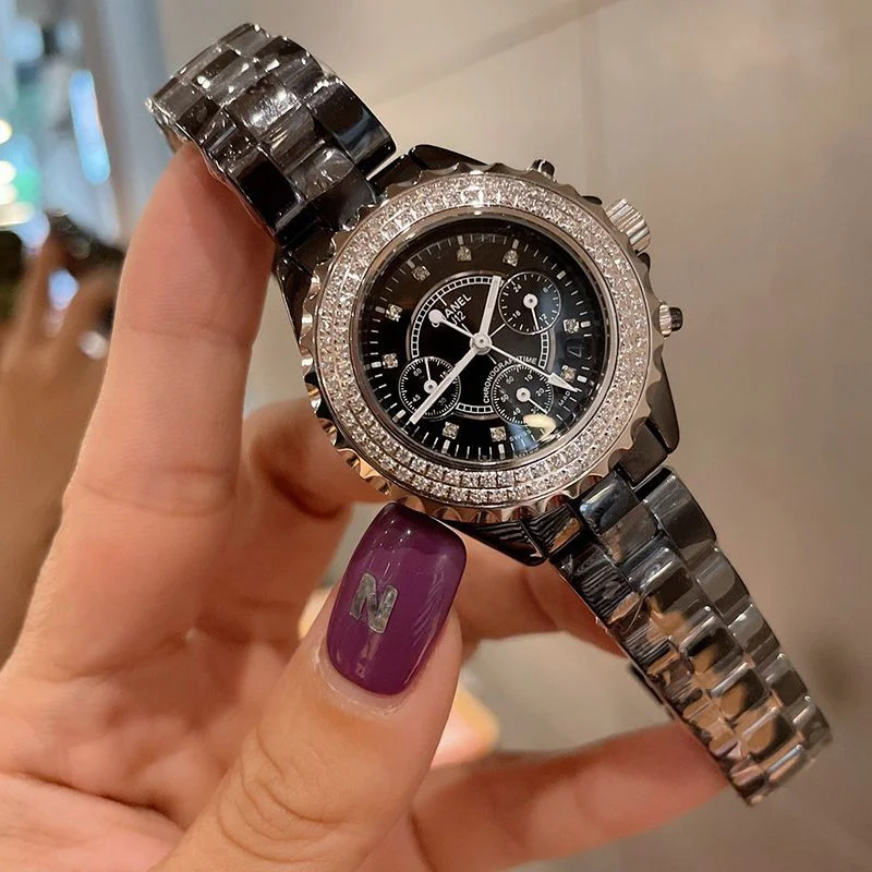 ☆超人気☆シャネル J12 クロノ 偽物 ブラックセラミック ダイヤモンドベゼル 41mm shf34448