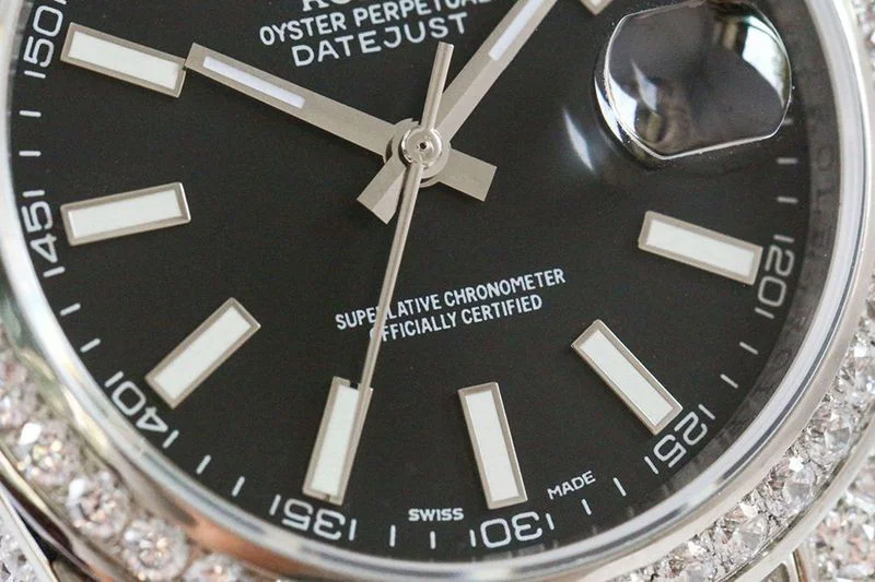 [送料無料] ロレックス 腕時計 コピー デイトジャスト 41MM ブラック メンズ 全面ダイヤ rob06182