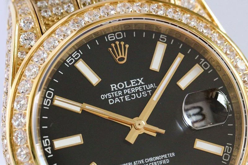 送料込 ロレックス 時計 偽物 デイトジャスト 41MM ブラック ダイヤモンドベゼル 18K rog91576