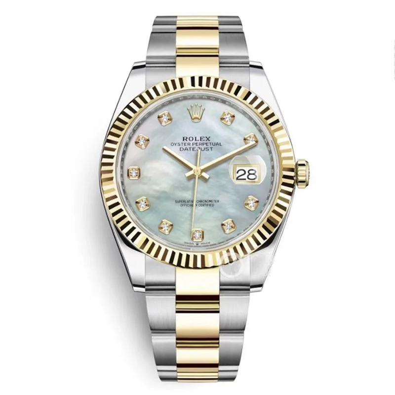 セール新作 ロレックス 腕時計 偽物 デイトジャスト 41MM ホワイト ダイヤモンドベゼル 18K ron85199