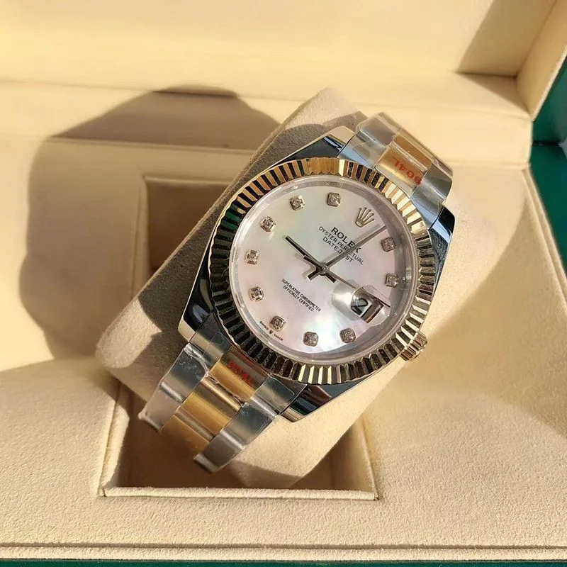 セール新作 ロレックス 腕時計 偽物 デイトジャスト 41MM ホワイト ダイヤモンドベゼル 18K ron85199