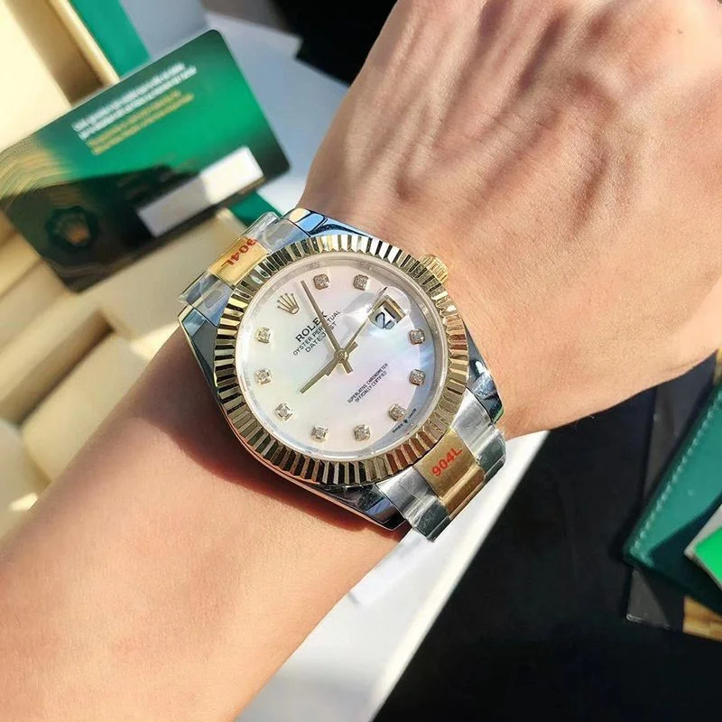 セール新作 ロレックス 腕時計 偽物 デイトジャスト 41MM ホワイト ダイヤモンドベゼル 18K ron85199